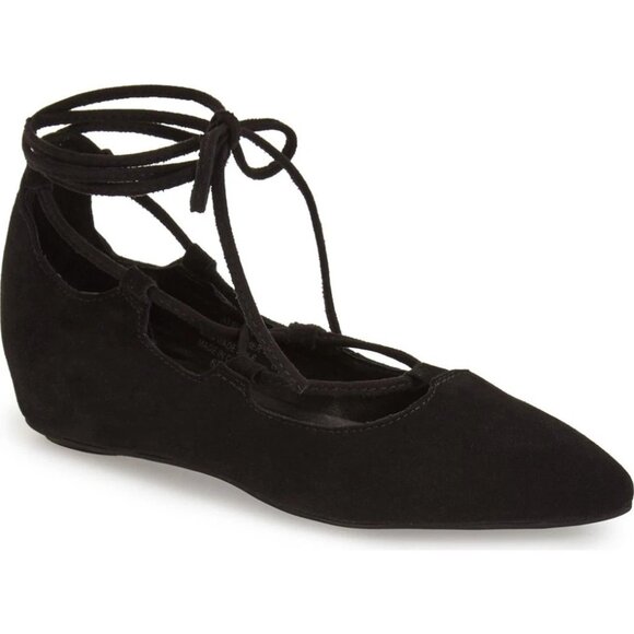 $180 Jeffrey Campbell Atsuko Ankle Tie Ballet Flat Black Suede 6.5 (TPO19.5) - Picture 1 of 7